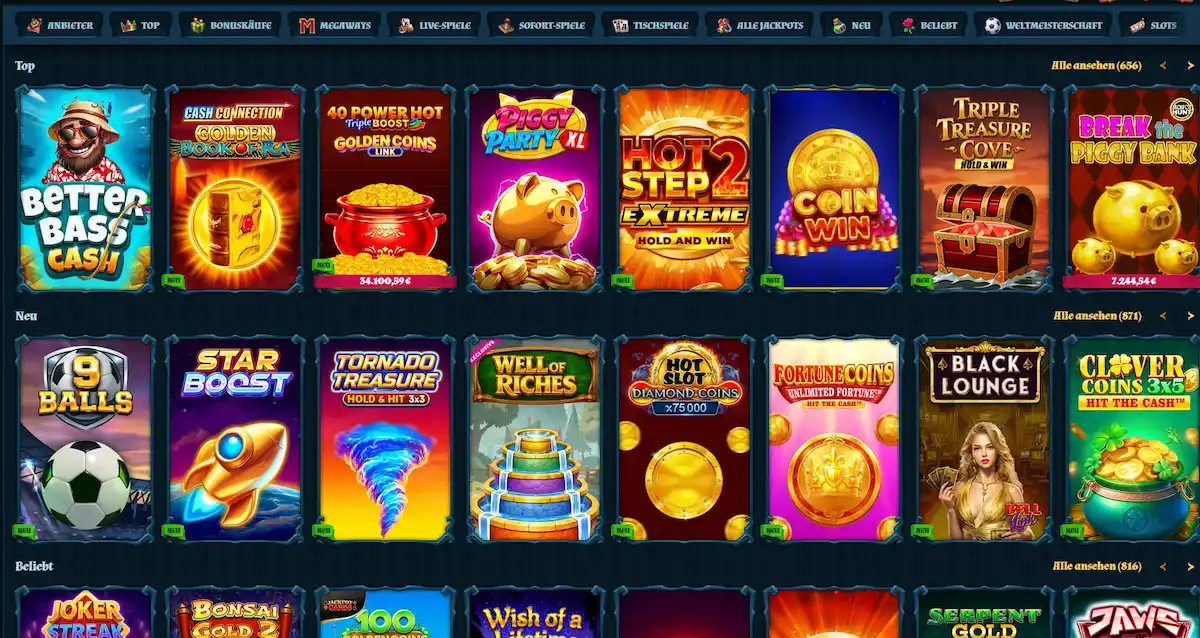 Fambet Slots – Spielautomaten-Lobby mit Megaways, Jackpots und Freispielen
